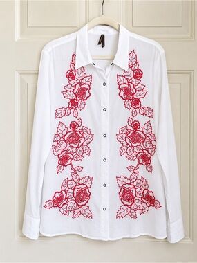 Stetson Embroidered Floral Cotton Snap Front Top Coastal Cowgirl Cottagecore